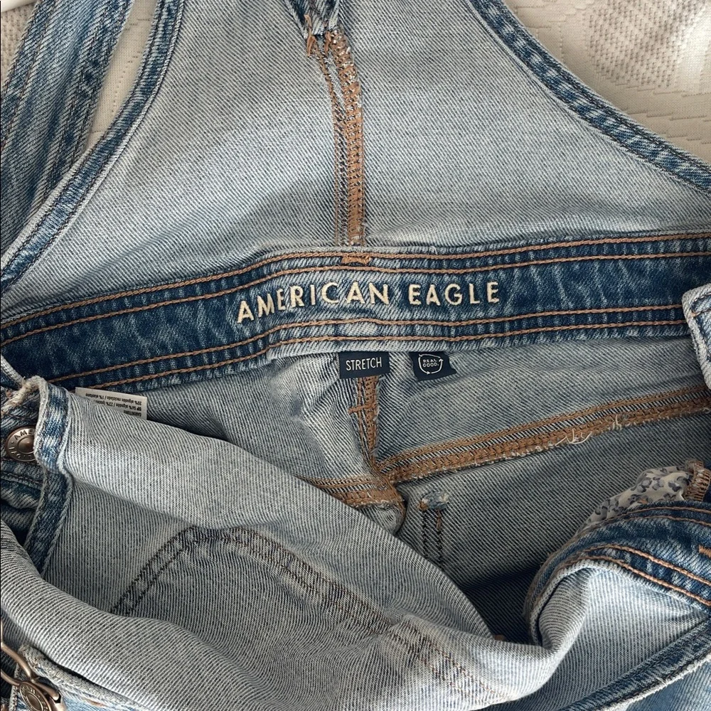 American Eagle Blue Denim Wide-Leg Overalls - Picture 4 of 5